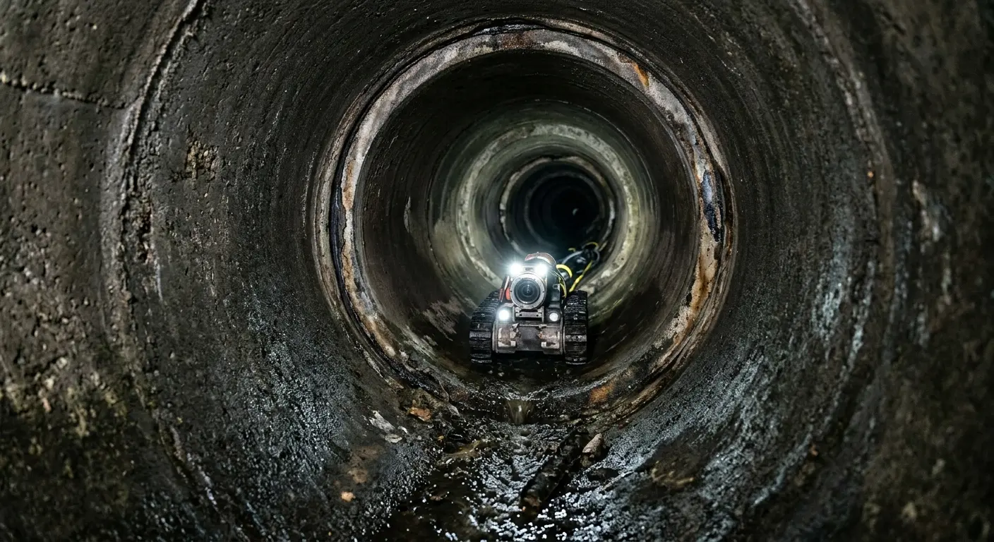 Robotic sewer camera inspecting pipe interior for Drain Snake Service in North Berwick